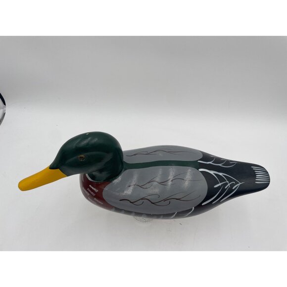 Vintage Hand-Painted Wooden Mallard Duck Decoy with Intricate Feather Details & - Picture 2 of 9